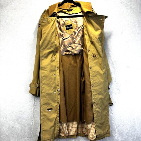 M Hyman And Son Heavy Lined Trench Coat Mens 56 R Tan Belted Wool Collar Long - Picture 3 of 16